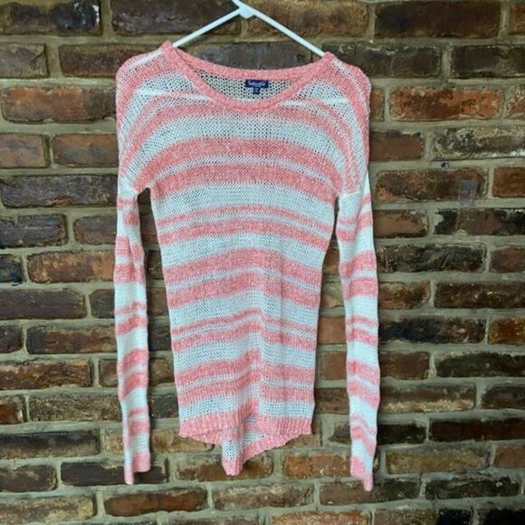 Splendid Loose Knit Pink & White Striped Long Sleeve Top Women's Size XS - Picture 1 of 9